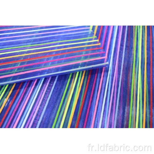 Tissu de maille à rayures colorées en polyester en nylon